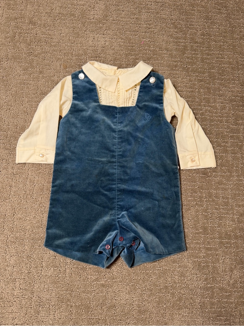 Christian Dior Baby Vintage Blue Velvet Overall 2 Piece set 15-18 MOS